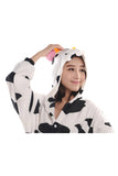 Womens Hooded Cow Pajamas Onesies Animal Costume White