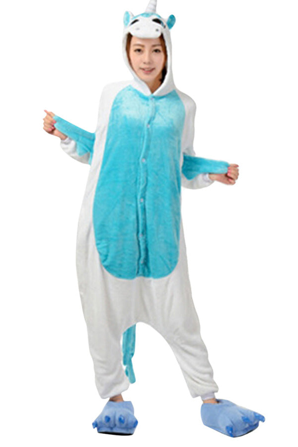 Womens Hooded Unicorn Pajamas Onesies Animal Costume Blue