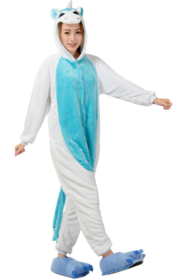Womens Hooded Unicorn Pajamas Onesies Animal Costume Blue
