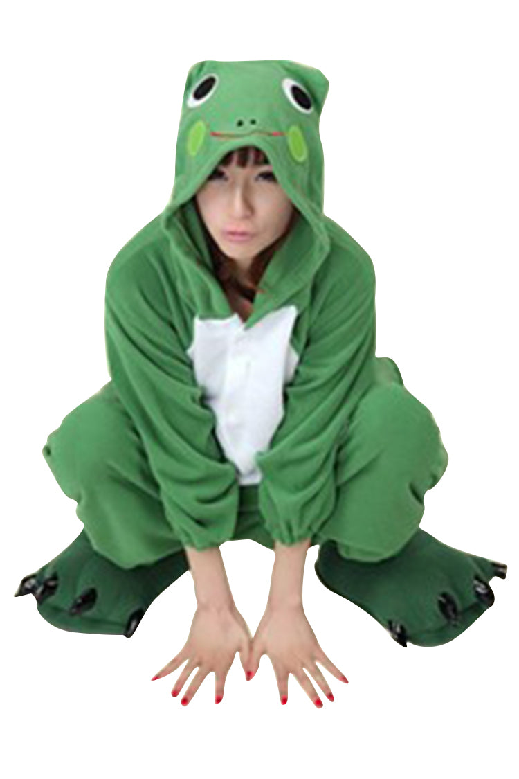 Womens Hooded Onesies Frog Pajamas Animal Costume Green