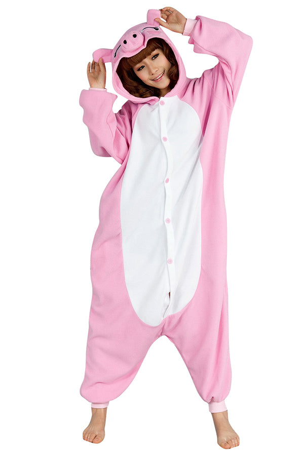 Womens Cute Cartoon Hooded Pig Pajamas Jumpsuit Costume Pink