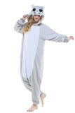 Womens Cute Hippo Hooded Single-breasted Jumpsuit Pajamas Gray