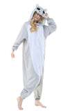 Womens Cute Hippo Hooded Single-breasted Jumpsuit Pajamas Gray