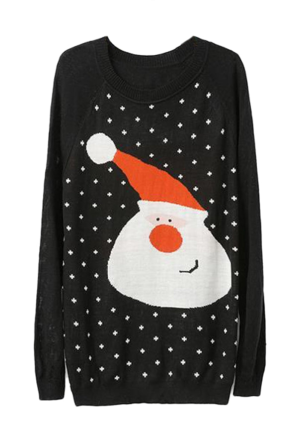 Black Pullover Womens Santa Pattern Ugly Christmas Sweater
