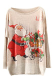 Womens Batwing Sleeve Crew Neck Christmas Gift Printed T Shirt Ivory