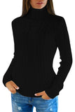 Womens Plain High Collar Long Sleeve Cable Knit Pullover Sweater White
