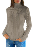 Womens Plain High Collar Long Sleeve Cable Knit Pullover Sweater White
