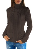 Womens Plain High Collar Long Sleeve Cable Knit Pullover Sweater White