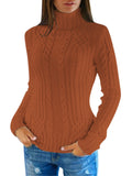 Womens Plain High Collar Long Sleeve Cable Knit Pullover Sweater White