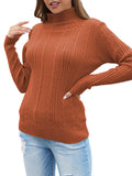 Womens Plain High Collar Long Sleeve Cable Knit Pullover Sweater White