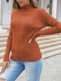 Womens Plain High Collar Long Sleeve Cable Knit Pullover Sweater White