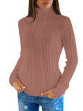 Womens Plain High Collar Long Sleeve Cable Knit Pullover Sweater White