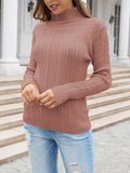 Womens Plain High Collar Long Sleeve Cable Knit Pullover Sweater White