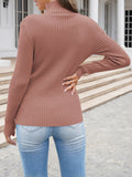 Womens Plain High Collar Long Sleeve Cable Knit Pullover Sweater White
