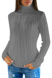 Womens Plain High Collar Long Sleeve Cable Knit Pullover Sweater White