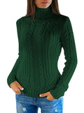 Womens Plain High Collar Long Sleeve Cable Knit Pullover Sweater White