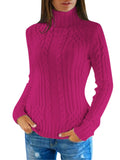 Womens Plain High Collar Long Sleeve Cable Knit Pullover Sweater White