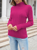 Womens Plain High Collar Long Sleeve Cable Knit Pullover Sweater White