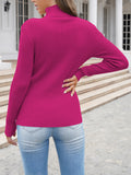 Womens Plain High Collar Long Sleeve Cable Knit Pullover Sweater White