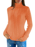 Womens Plain High Collar Long Sleeve Cable Knit Pullover Sweater White