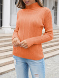 Womens Plain High Collar Long Sleeve Cable Knit Pullover Sweater White