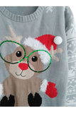 Women Crew Neck Reindeer Snowflake Ugly Christmas Sweater Gray