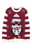 Womens Crew Neck Penguin Snowflake Ugly Christmas Sweater Red