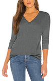 Womens V-Neck Long Sleeve Plain Pullover Sweater Khaki