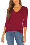 Womens V-Neck Long Sleeve Plain Pullover Sweater Red