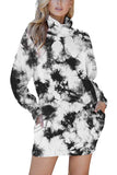 PSE2216BA-L, PSE2216BA-M, PSE2216BA-S, PSE2216BA-XL, Black and white Women's Oversized Turtleneck Pullover Sweater Dress