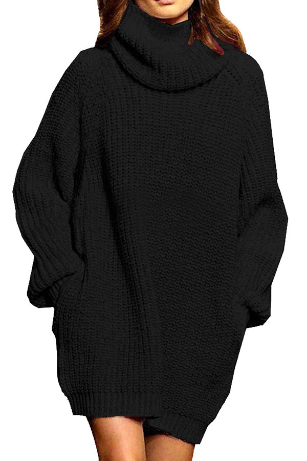 Solid Oversized Sweater Dress Black