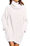 Robe Pull Col Montant Beige Blanc