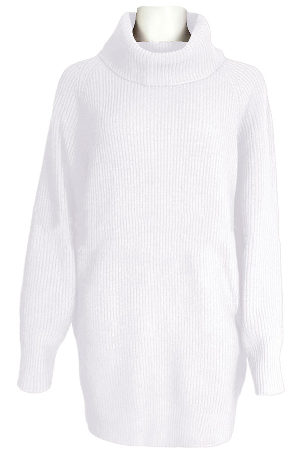 High Neck Sweater Dress Beige White
