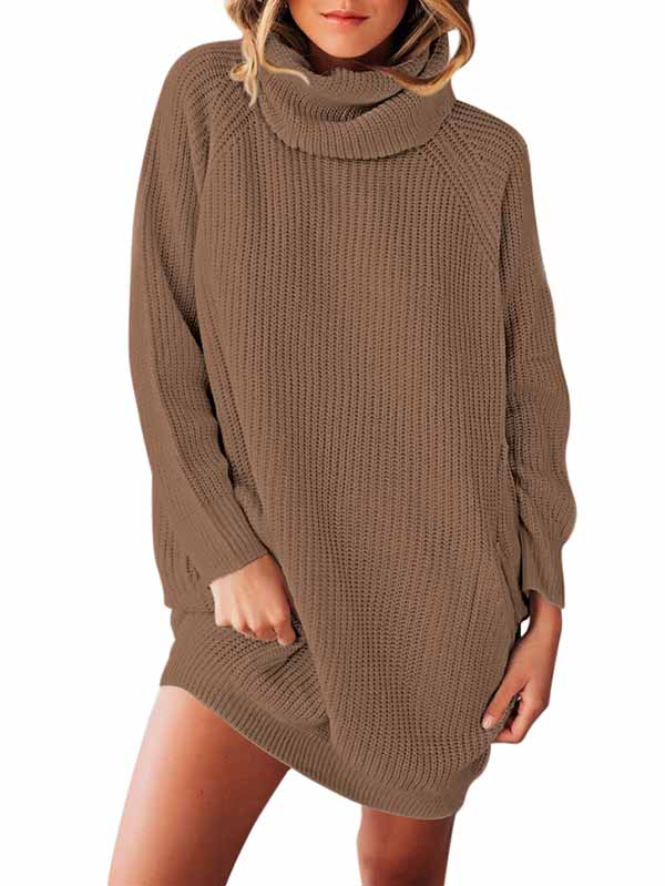 Women's Turtleneck Oversized Sweater Dress with Pocket