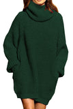 Womens Thicken High Collar Long Sleeve Plain Sweater Dress Dark Green