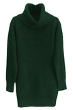Womens Thicken High Collar Long Sleeve Plain Sweater Dress Dark Green