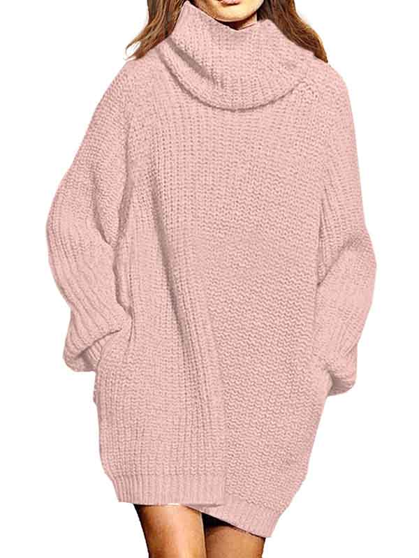 Women's Turtleneck Oversized Sweater Dress with Pocket