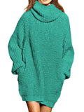 PSE2216TE-L, PSE2216TE-M, PSE2216TE-S, PSE2216TE-XL, Blue-green Women's Oversized Turtleneck Pullover Sweater Dress