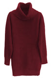 Womens Thicken High Collar Long Sleeve Plain Sweater Dress Ruby