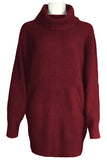 Womens Thicken High Collar Long Sleeve Plain Sweater Dress Ruby