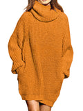 PSE2216YE-S, PSE2216YE-L, PSE2216YE-M, PSE2216YE-XL, Yellow Women's Oversized Turtleneck Pullover Sweater Dress