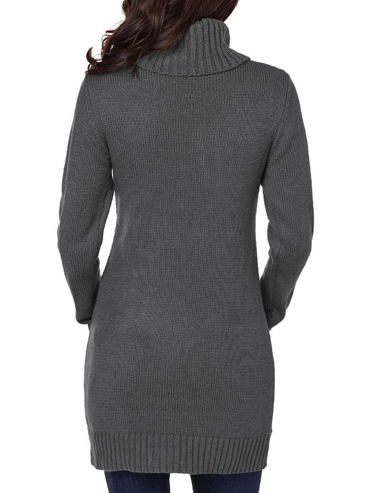 Womens Cowl Neck Cable Knit Bodycon Mini Sweater Dress Jumper