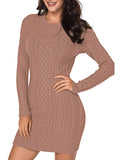 Women's Round Neck Cable Knit Sweater Dresses Bodycon Pullover Dress