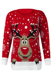 Long Sleeve Snowflake Cute Reindeer Ugly Christmas Sweater Red