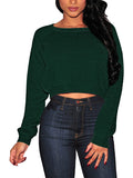 PSE2440DN-L, PSE2440DN-M, PSE2440DN-S, PSE2440DN-XL, Dark green Women's Cropped Cable Knit Raglan Sleeve Sweater