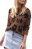Round Neck Pullover Leopard Sweater Brown