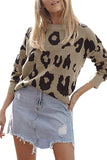 Leopard Crew Neck Knit Jumper Khaki