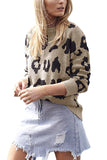 Leopard Crew Neck Knit Jumper Khaki