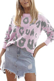Womens Drop Shoulder Leopard Jumper Pink