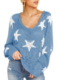 Women's Star Print Scoop Neck Lightweight Sweater